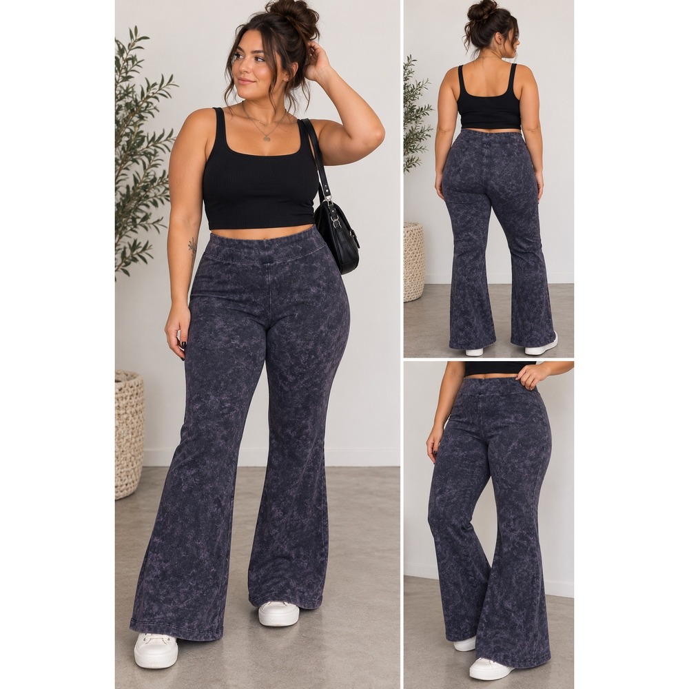 Zenana Signature Purple Mineral Wash Flare Pants Bell Bottom Leggings Large